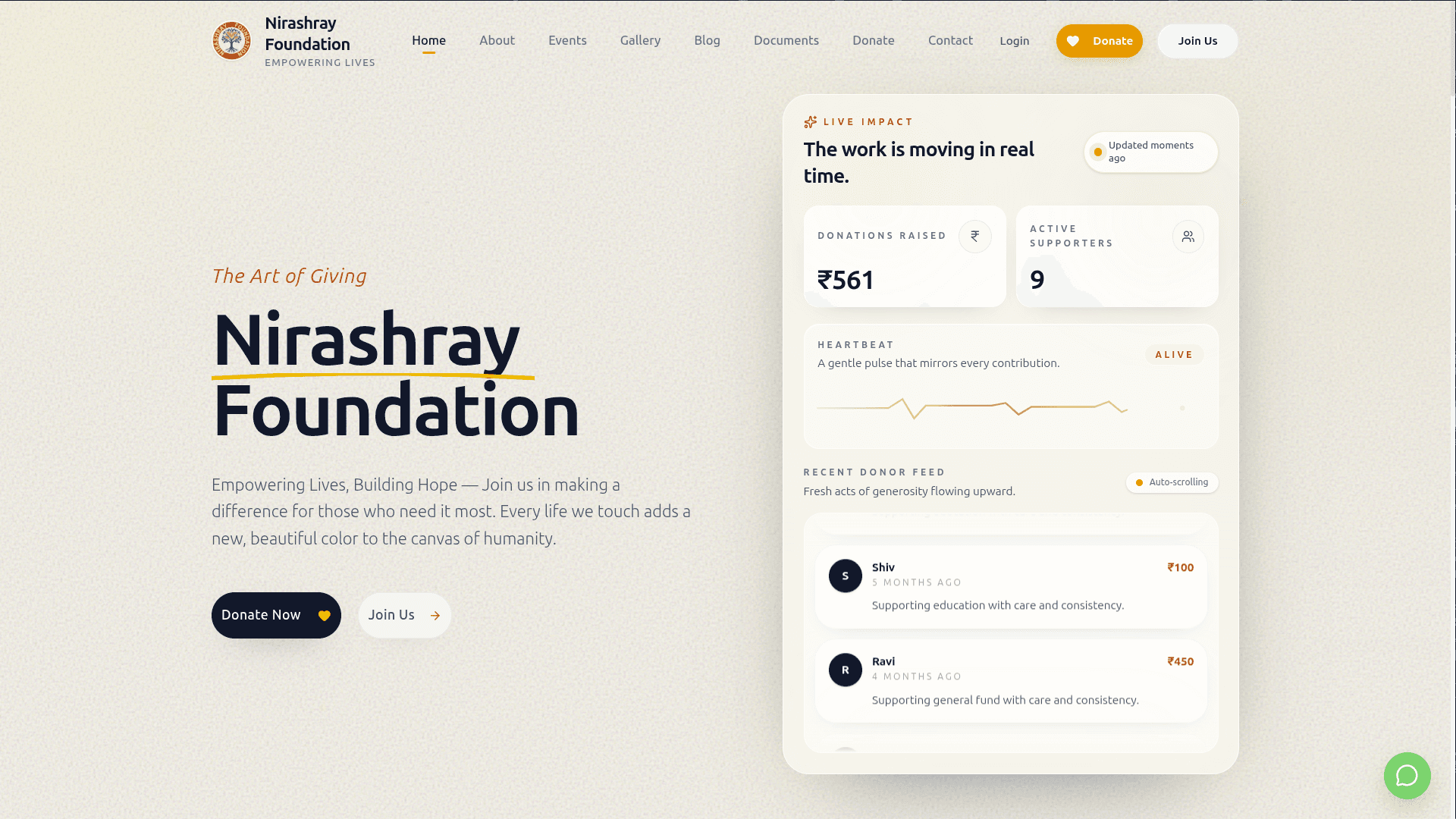 Public website of Nirashray Foundation