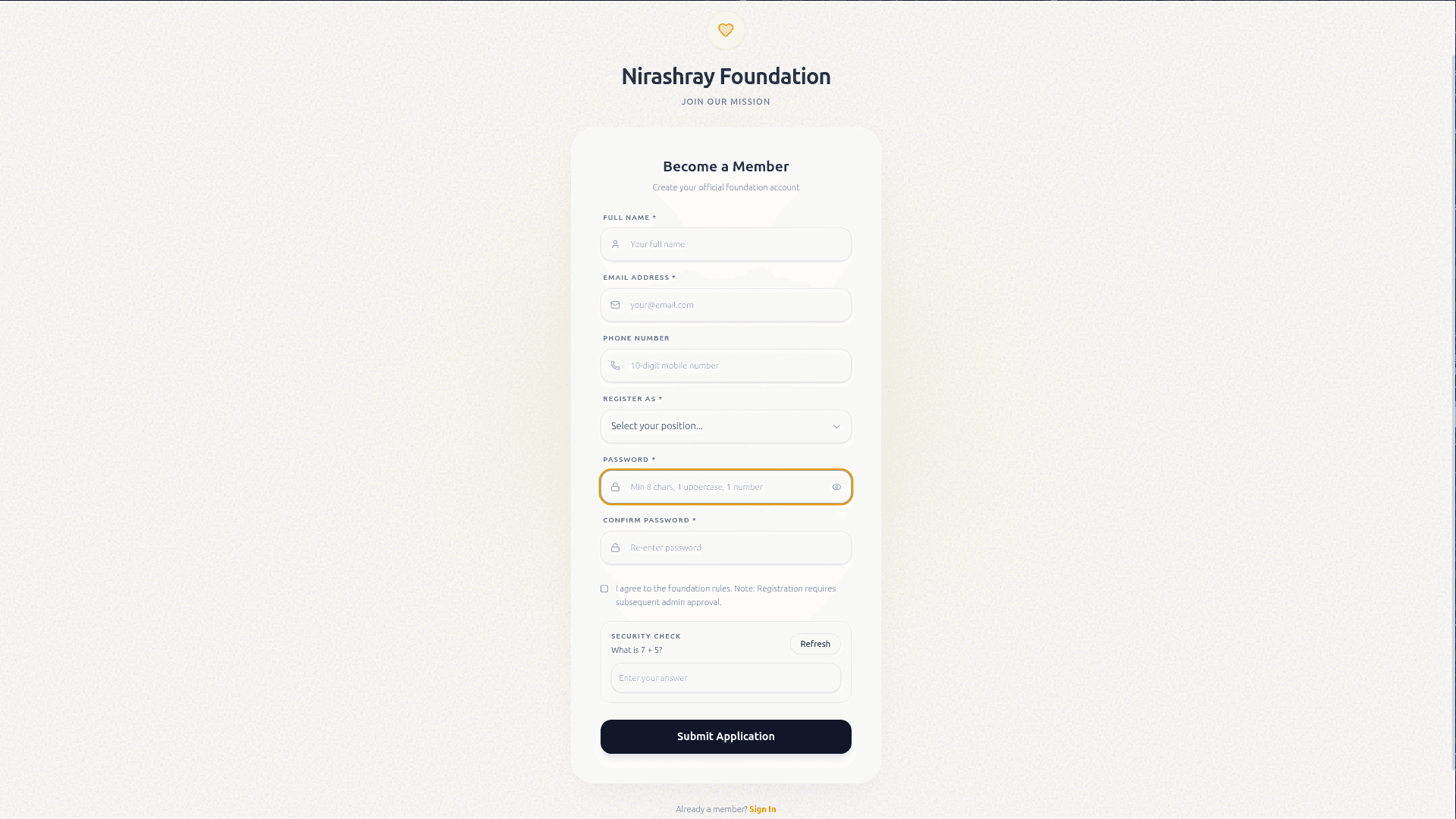 Signup and login screen